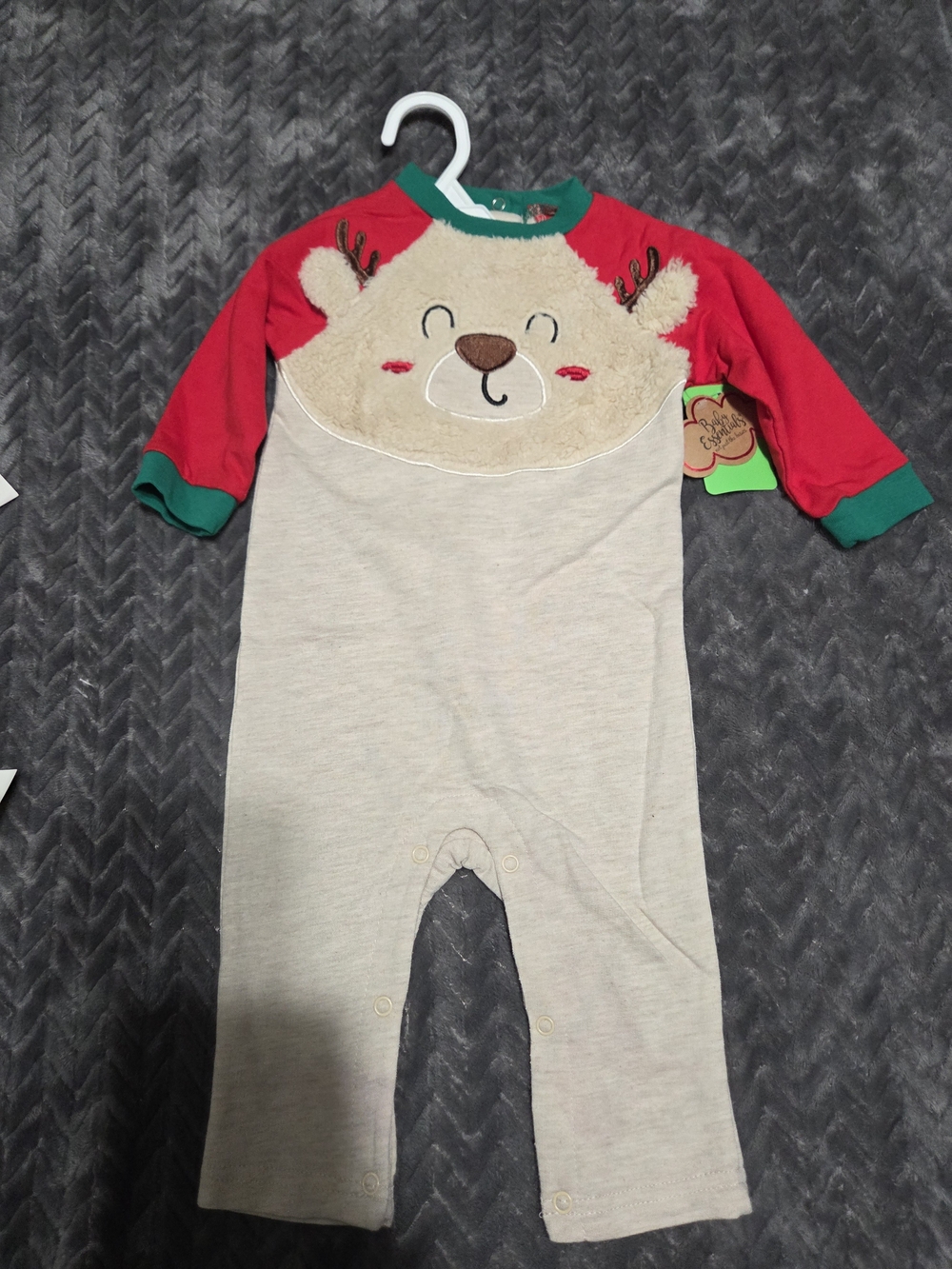 Baby Essentials Red Green Cream Bear Applique One-Piece